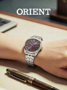 Orient Stretto Ultra-Slim Solar Women's Watch, Brown Radial Dial, Date Function, 50m Water Resistant, Steel Strap RA-WG0603R10B - Silver - View 4