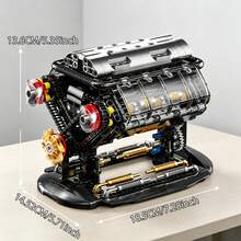V8 Engine Mechanical Building Block Model With Transparent Cylinder - Desktop Collectible, Decor, Model Display, STEM Gift - Holiday Gift For Car And Engine Enthusiasts - Black - View 3