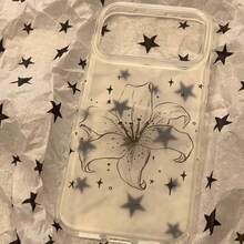 Ins Korean Style Minimalist Hand-Drawn Floral Phone Case Compatible With Apple 17 Pro Max, New 16, 15, Premium Silicone Shockproof Full Coverage Transparent Matte Soft Thin Protective Cover For Women - Clear - View 1
