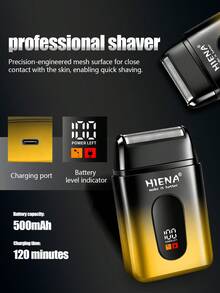 HIENA Electric Shaver For Men, Cordless Foil Shaver With Independent Floating Head, Rechargeable Beard Face Razor, LED Battery Display, Type-C USB, Detachable Head Easy To Clean, Mini Portable Travel Shaver, Black Gold - Black Gold - View 8