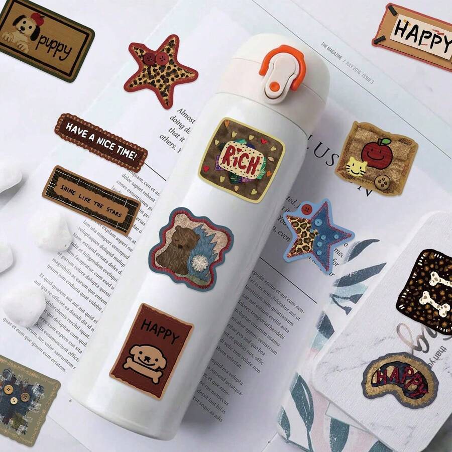 somoving 50Pcs American Retro Y2K Lucky Graffiti Sticker Set, Korean Cartoon Style Waterproof Removable Decals, DIY Decor For Guitar, Suitcase, Water Bottle, Scrapbook, Holiday Party Gift Bag Fillers - Multicolor - View 1