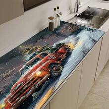1pc Christmas Series Snow Scene Red Truck Homecoming Pattern Coffee Bar Mat, Diatom Mud Soft Bottom Drainage Mat, Soft Rubber Drainage Mat, Super Absorbent Wear-Resistant Dish Drying Mat, For Countertop Restaurant Kitchen Table Mat, Patio Dining Table Decor, Home Kitchen Supplies, Countertop Decorative Mat - Multicolor - View 4