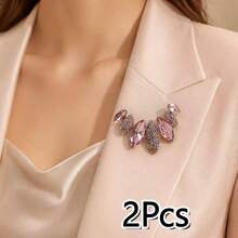 2Pcs Women's Shiny Leaf-Shaped Brooch, Exquisite Colorful Rhinestone Geometric Feather Design Fashion Accessory - Multicolor - View 22