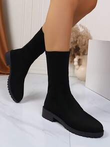 Sepatu Bot Vintage Wanita, Sepatu Bot Musim Semi/Musim Gugur, Sepatu Bot Model Kaus Kaki Gaya Inggris, Sepatu Bot Setinggi Mata Kaki Datar - Hitam - View 4