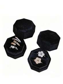 1pc Velvet Ring Box, Hexagonal 3-Slot Ring Box, Suitable For Wedding Ceremony, Can Hold Multiple Rings, White Engagement Wedding Keepsake Box, Wedding Ring Storage Box, Engagement Ring Organizer Box - Multicolor - View 6