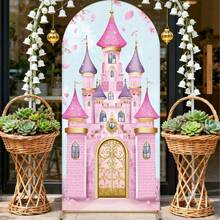 1pc Pink Castle Arch Backdrop, Fairy Tale Theme 2D Flat Print Polyester Background Wall, Easy To Install, Indoor/Outdoor Use, Suitable For Dance Photography, Ceremonies And Holiday Decoration - 1pc - View 4