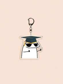 1pc White Popular Cartoon Character Keychain, Fun Anthropomorphic Expression Acrylic Bag Charm, Couple And Fan Valentine's Day Gift, Car Accessory, Cute Gothic Y2K Campus Style - Multicolor - View 2