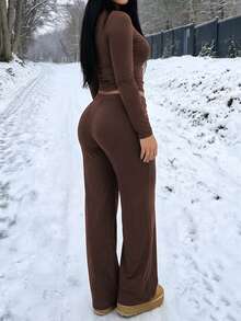 GLAMSIKIN Women's 2 Pieces Set Top,Fall Winter Casual Loungewear Homecoming Daily Elegant - Brown - View 5