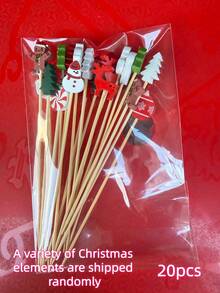 1/10/20/50/100/200pcs Christmas Fruit Picks Set, Includes Santa Claus, Christmas Stocking, Snowflake, Christmas Tree, Lollipop, Reindeer, Suitable For Drink Decoration Sticks, Cake Forks, Welcome Decoration Sticks, Dessert Table Decoration, Can Add Winter Christmas Atmosphere, Essential Disposable Tableware For Kitchen And Restaurant. - Multicolor - View 10