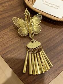 1pc Luxury 3D Metal Butterfly Wing Hair Clip With Ruby Pendant And Tassel, Women's Headpiece For Wedding And Banquet - Multicolor - View 6