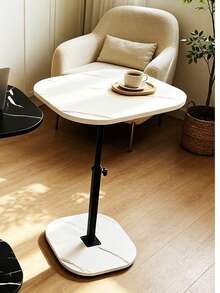 Adjustable Height Side Table, Modern Sofa & Bedside Table, Compact Laptop Snack Coffee Table, 2 Shapes & 2 Colours, 44.4–79.4 Cm - White - View 12