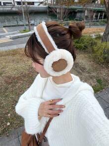 1Pc Fashion Spliced Suede‑Fur Earmuffs, Foldable Thick Warm Winter Earmuffs With Thermal Lining, Suitable For Cycling, Keep Ears Warm Against Cold - Brown - View 3