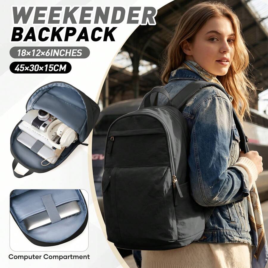 Large Capacity Lightweight Teenager/Student Backpack/Laptop Bag, Fits 14-15.6 Inch Laptop, Fashion Casual Laptop Backpack, Large Capacity Backpack Can Hold 14-15.6 Inch Laptop, Practical Travel Backpack, Multi-Compartment Design, Meets Carry-On Standards, Solid Color Design, Unisex, Campus School Bag Student Backpack, Travel Backpack/Portable Multifunctional Travel Bag/Campus Style Backpack, Unisex, Multiple Colors Available - Multicolor - View 1