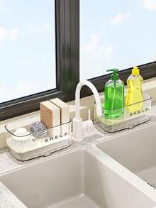 1pc Clear Kitchen Sink Caddy Organizer With Removable Drain Tray, Countertop Sponge & Dish Brush Holder, Dish Soap Storage Rack, Compact Easy-Clean Sink Organizer For Kitchen & Bathroom - Multicolor - View 7