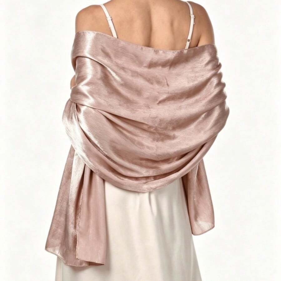 1pc Women's Bohemian Style Classic Solid Color Smooth Satin Scarf, Casual Autumn Shawl Sun Protection Headscarf, Suitable For Daily Use - Nude Skin Tone - View 1