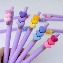 4pcs/Set Random Heart-Shaped Ballpoint Pens, Retractable Design, Multiple Patterns, Simple Printed Pens, Suitable For Weddings, Parties, Daily Use, Gifts, Perfect Valentine's Day Gift For Friends And Family - A - View 9