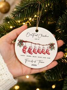 Personalized Home Christmas Decor, Christmas White Ceramic Slice Hanging Ornament, Ceramic Keepsake, Christmas Tree Decoration/Hanging Ornament, Home Decor, Name Tag, Special Gift, Commemorative Plaque, Holiday Birthday Party Hanging Tag - White - View 2