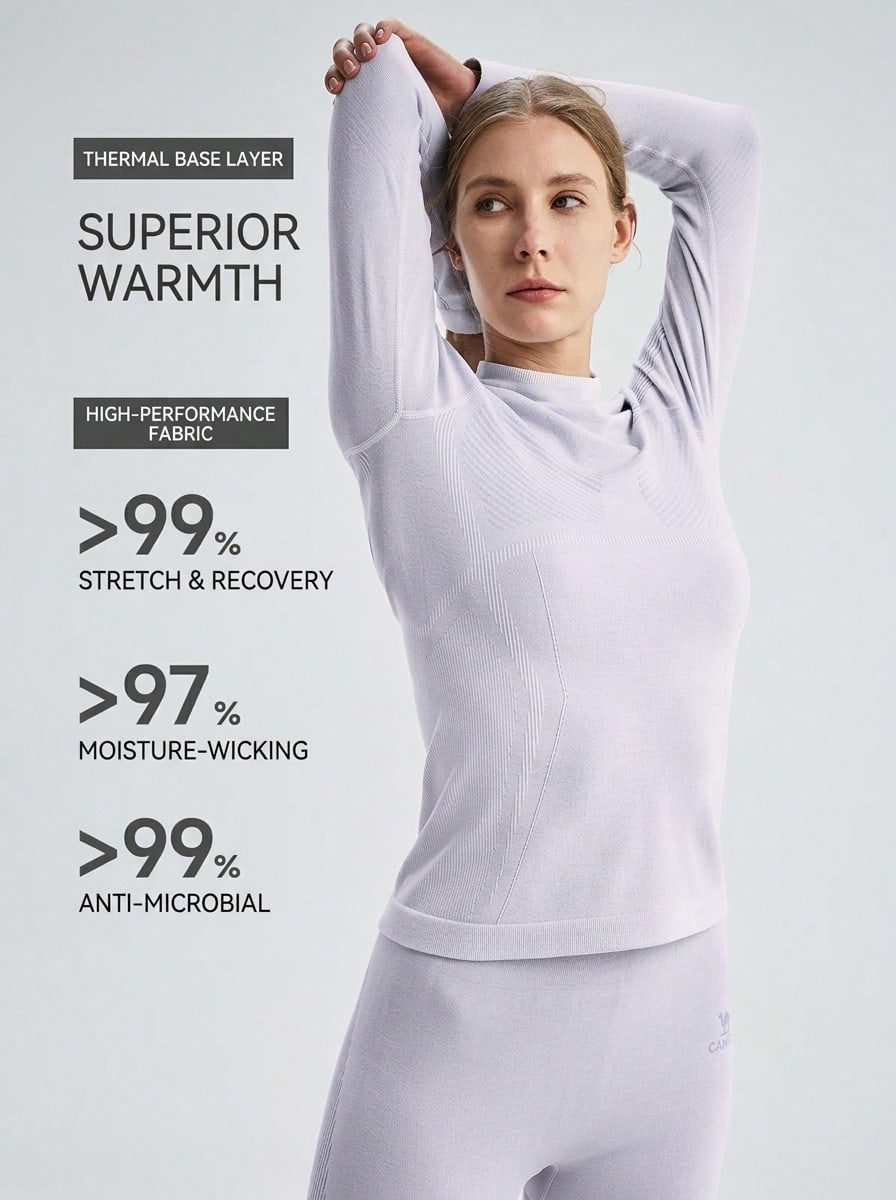CAMEL CROWN Women's Merino Wool Thermal Base Layer Set, Warm & Quick-Dry Winter Underwear For Hiking, Skiing & Outdoor Activities - Flower Purple - View 1