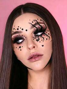 STARTTOOS 2PCS Black Heart Rhinestone Stickers + Water Drop Dot Rhinestone Stickers Halloween Makeup Halloween Costume Party Gift Face & Body Decoration Rhinestone Stickers - Black - View 4