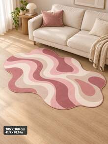 1PC Irregular Abstract Pink Area Rug, Modern Wavy Shape Carpet For Living Room, Bedroom, Girls Room & Home Decor - Multicolor - View 8