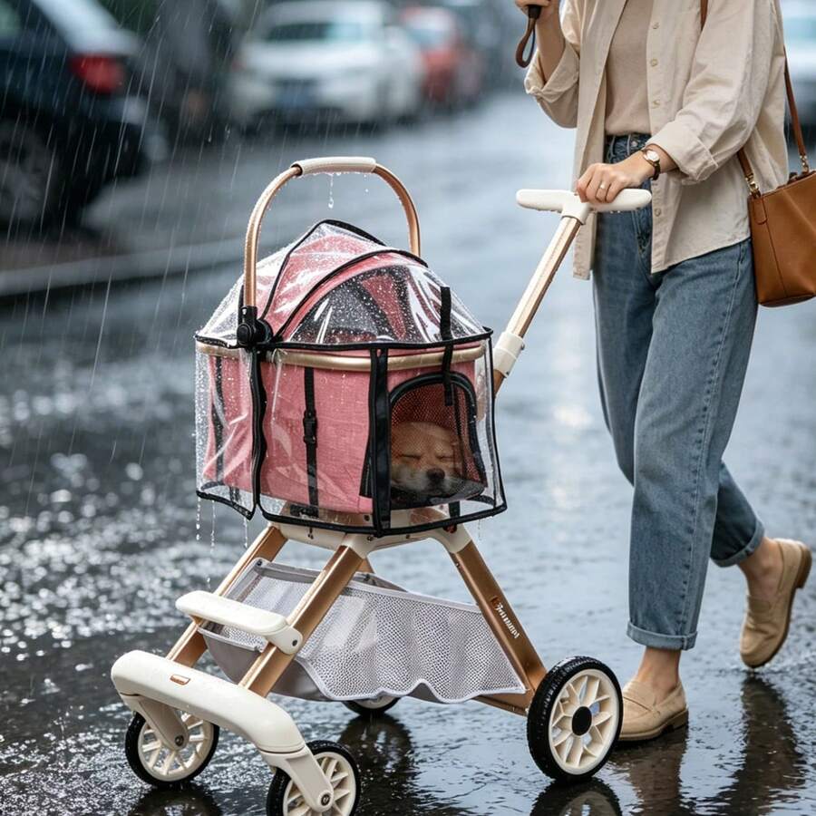 Pet Stroller Rain Cover, Pet Carrier Rain Cover, Dog Stroller Rain Cover, Cat & Dog Basket Rain Cover, Waterproof Universal Wind & Rain Cover, With Breathable PVC Window For Dogs & Cats, Pet Stroller Accessories, All-Weather Protection For Outdoor Walks - Transparent - View 1