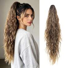 26 Inch Synthetic Water Wave Claw Clip Ponytail Hair Extension, Gold Heat-Resistant Fiber, Fluffy Messy Braided Style, Women's Hair Piece - Multicolor - View 13