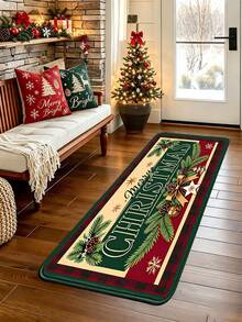 1pc Christmas Pine Cone Bow Bell Pattern Welcome Doormat, Soft Comfortable Thick Fabric With Good Foot Feel, Easy To Clean And Washable, Foldable Easy Care Carpet Mat, Suitable For Indoor Doormat, Small Carpet, Rug, Mat, Outdoor Doormat, Kitchen Carpet, Home Decor, Front Door Mat, Area Rug, Outdoor Mat, Christmas Home Decor Carpet, Christmas Holiday Gift - Multicolor - View 4