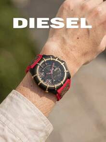 Diesel DZ4618 Men's Chronograph Watch|48MM Black‑Tone Case,Black Dial,Red Strap,Date Window,5BAR Water‑Resistant Fashion Wristwatch - Red - View 6