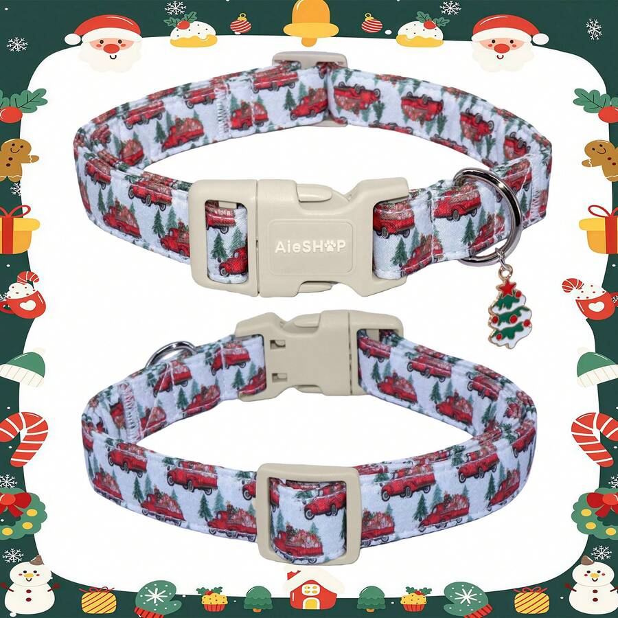 1pc Cartoon Christmas Tree Printed Collar, Soft Adjustable Dog Collar With Quick Release Safety Buckle, Adjustable Strap, Zinc Alloy DRing, Holiday Christmas Pet Collar For Small, Medium & Large Dogs And Cats, Festival Gift For Boy & Girl Pets