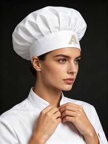 1pc Customized A-Z Letter Women's Chef Hat, Adjustable Elastic Back Cooking Cap, White Kitchen Baking Hat, Suitable For Restaurant, Home, Party - White - View 3