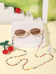 1PC Kids 3-8Y Oval PC Frame Glasses, Colorful Beaded Chain Decor, Cute Fashion Eyewear For Party Daily Wear With Glasses Box - Multicolor - View 11
