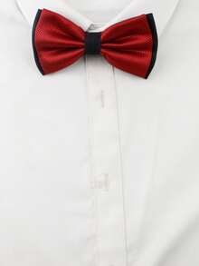 ZLQ&GOU 1pc Polyester Dual-Color Bow Tie For Men, Plaid Pattern Fashion Bow Tie, Suitable For Formal Occasions And Weddings - Red - View 5