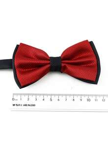 ZLQ&GOU 1pc Polyester Dual-Color Bow Tie For Men, Plaid Pattern Fashion Bow Tie, Suitable For Formal Occasions And Weddings - Red - View 3