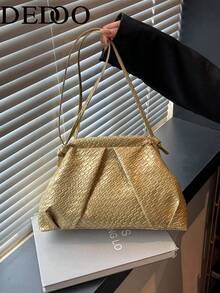 Dedoo Women's Woven Texture Clutch Bag, PU Leather, Pleated Large Capacity Elegant Handbag, Suitable For Parties And Evening Events - Gold - View 1