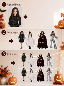 Personalized Photo Face Cutout Costume Party Banner, Custom Halloween Portrait Banner For Spooky Birthday Celebrations, Halloween Party Backdrop And Photo Booth Decor, Fun Gift For Women, Friends, Family And Halloween Costume Party Guests - Multicolor - View 6