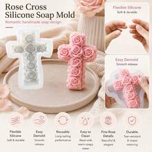 1pc Small Rose Cross Silicone Mold, Delicate Floral Cross Design, Flexible Silicone Easy Release, Suitable For DIY Aromatherapy Candles, Diffuser Stones, Church Wedding Decor, Valentine's Day Anniversary Handmade Creative Gift Making - Cross Rose Mold - View 2