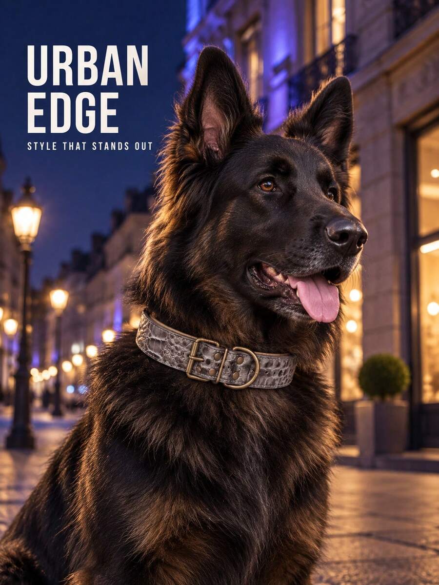 Pet Dog Wide Collar, Crocodile Embossed Wide Neck Collar, Bronze Metal Buckle And D-Ring Design, Adjustable For Medium And Large Dogs Daily Wear And Walking, Purple/Grey/Brown, L-3XL - Multicolor - View 1