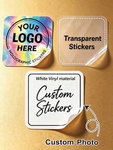 1/50/100/240pcs 1-8cm Custom Labels – Personalized Design White/Holographic/Clear Square Stickers For Business Logo, Waterproof Customizable Unique Designs Square Sticker Labels For Candle Jar, Birthday Cup, Cosmetics Bottle, Packaging - Square - View 1