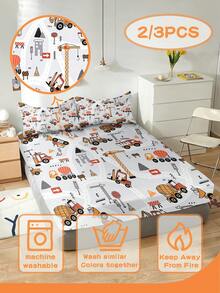 2/3pcs Construction Truck Pattern Bedding Set, Soft & Breathable, All Season, Twin/Full/Queen, 100% Polyester, Machine Washable - Multicolor - View 4