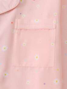 2pcs Daisy Print Pajama Set, Sweet And Cute Lapel Button Long Sleeve Top And Pants, Women's Sleepwear And Loungewear Suitable For Home Use - Pink - View 5