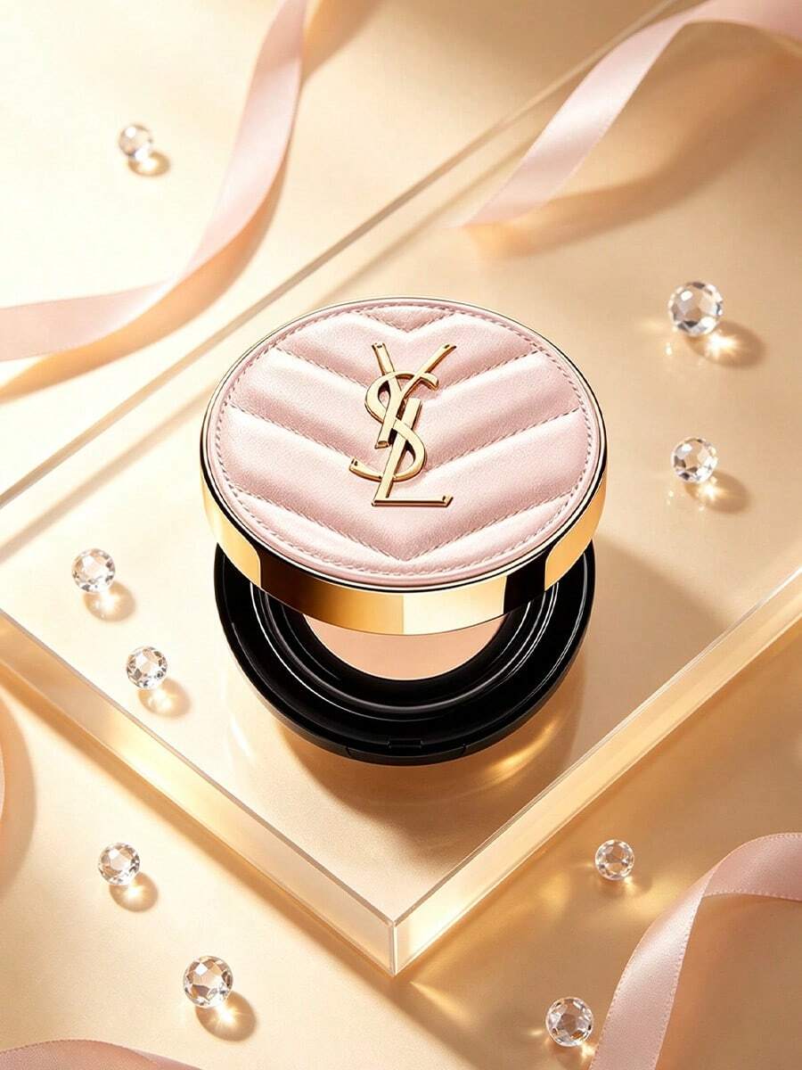 Yves Saint Laurent YSL Pink Diamond Pattern Leather Cushion Foundation B10 Shade 5g, Cushion Ringan Tahan Lama untuk Menutupi Kekurangan, Alas Rias Portabel untuk Sentuhan Akhir, Cocok untuk Bepergian, Bekerja, Berbelanja, Kencan, Perjalanan, dan Acara Luar Rumah untuk Menciptakan Tampilan Riasan yang Jelas dan Lembut - B10 - View 1