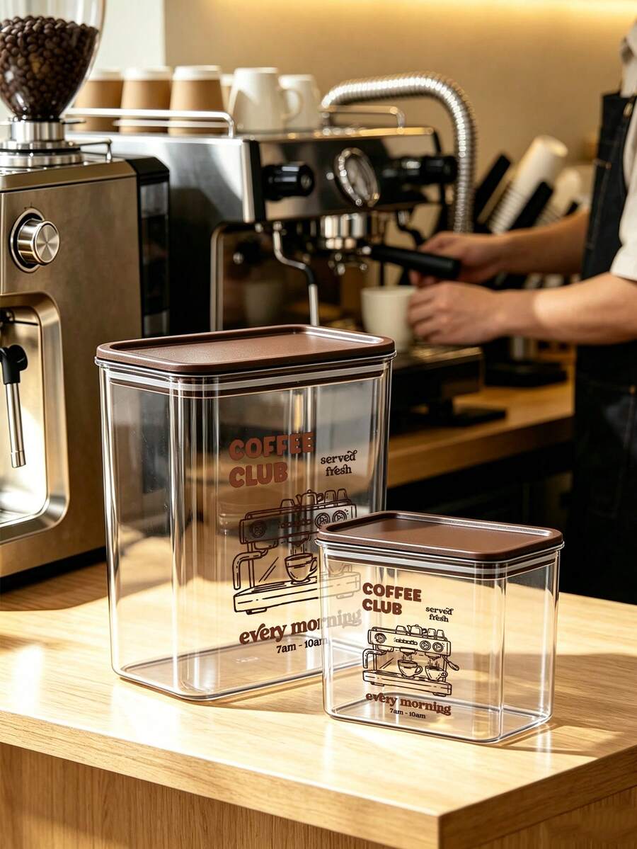 Transparent Airtight Storage Box For Coffee Capsules, Printed With "Coffee Club" And Coffee Machine Pattern; Transparent Sealed Storage Container, Reusable Organizer Box, Transparent Container, Suitable For Coffee Corner Organization And Home Kitchen Storage, Ideal Choice For Coffee Lovers' Homes, Kitchen Daily Storage Supplies, Perfect Holiday, Birthday, Christmas, Halloween, New Year Gift For Family And Friends. - Multicolor - View 1