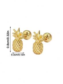 Artepollo 1Pair 925 Sterling Silver 14K Gold Plated Stud Earrings Cute Dinosaur Whale Pineapple Shell Unicorn Bow Ear Studs Girls Daily Jewelry, Gift Box Packed - Gold - View 16