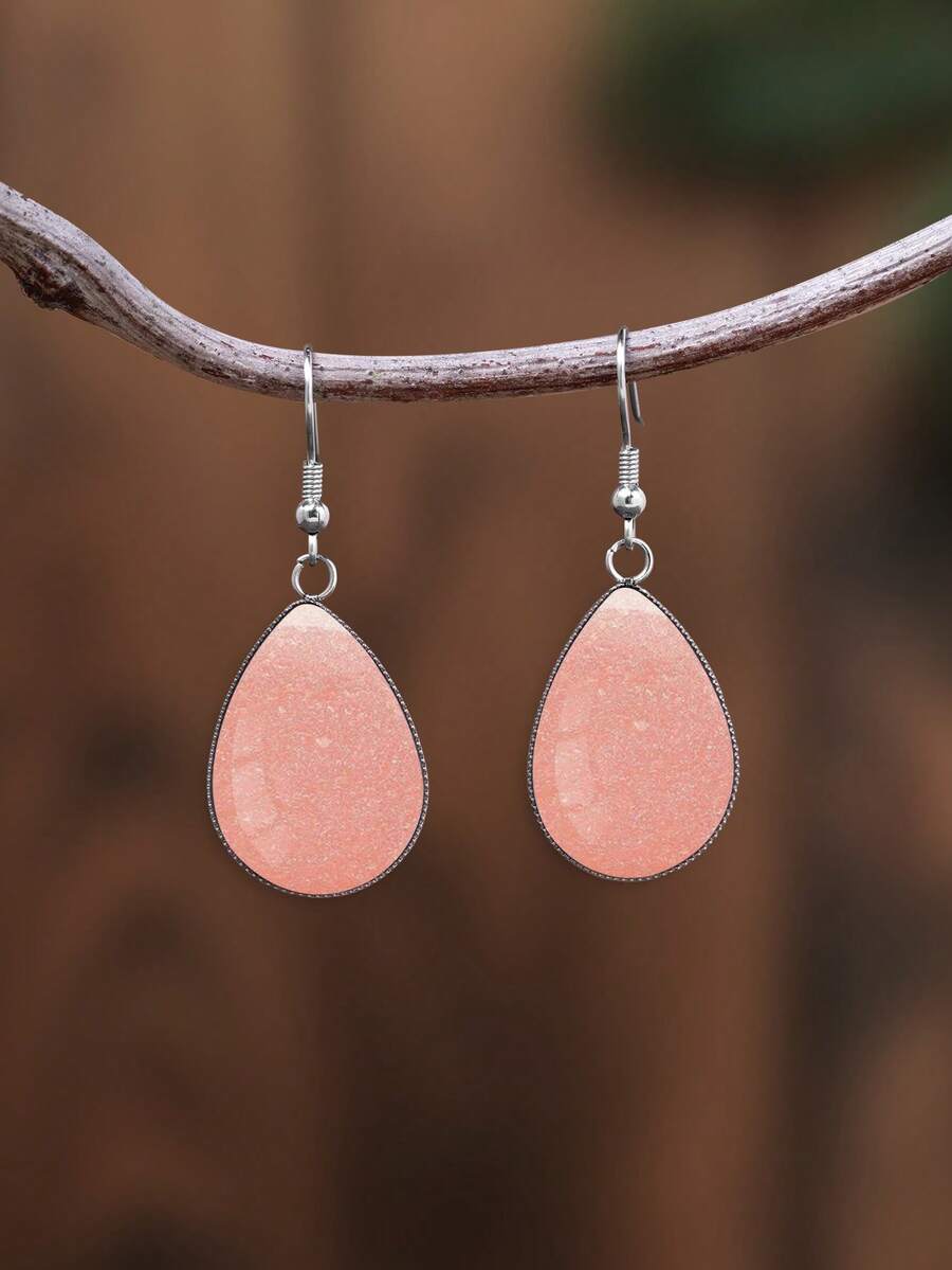 YUJUGLOW 1 Pair Minimalist Solid Color Pattern 316 Stainless Steel Water Drop Earrings, Suitable For Women's Daily Wear - Baby Pink - View 1
