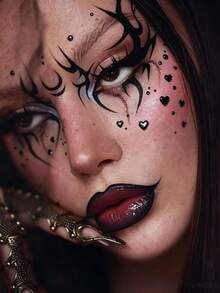 STARTTOOS 2PCS Black Heart Rhinestone Stickers + Water Drop Dot Rhinestone Stickers Halloween Makeup Halloween Costume Party Gift Face & Body Decoration Rhinestone Stickers - Black - View 6