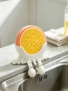Orange Shaped Dishwashing Brush, Paired With Cute 2-In-1 Drain Rack, 2PCS, Suspended Sponge Rack With Drainage Function, Bathroom And Kitchen Sink Storage Rack, Countertop Decoration, Begin To School, Teacher's Day, Thanksgiving, Christmas Gifts - Multicolor - View 2
