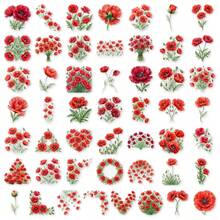 50pcs Poppy Flower PET Stickers, Suitable For Decorating Journals, Phone Cases, Notebooks, Tablets, Skateboards, Guitars, Party Packaging, Water Bottles And Luggage - Multicolor - View 10