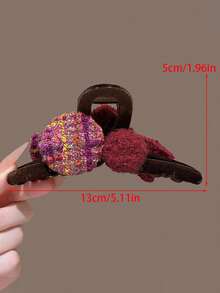 1pc Women's AB Side Bowknot Plush Hair Claw Clip, Large Size, Versatile Hair Accessory For Daily/Date/Commute - Multicolor - View 3