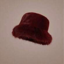 1 Faux Fox Fur Bucket Hat Faux Mink Fur Thickened Versatile Fashion High-End Fedora - Burgundy - View 2