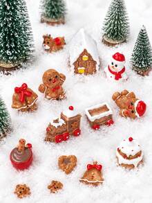 Christmas Gingerbread Man Miniature Set, Includes 1 Small Gingerbread Man, 1 House, 1 Train And 1 Snowman; Miniature Christmas Tabletop Decoration And Ornament, Perfect For Christmas Decoration And Car Decoration - Gingerbread Man Figurine - View 4